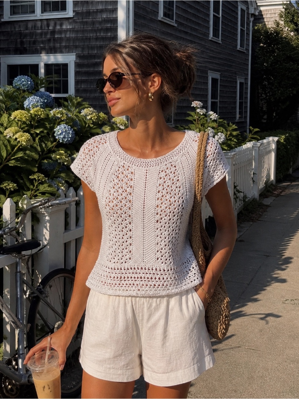 Lilly Pulitzer White Crochet Knit Top Medium Boho Open Knit Cotton Summer Blouse